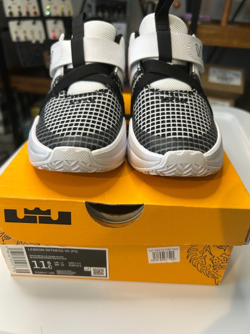 LeBron Witness Kids' Black and White Grid Basketball Sneakers